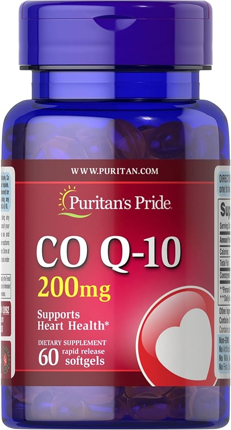 Puritan's Pride Q-Sorb Co Q-10 200 mg, Antioxidant, Heart Health and Cardiovascular Support, Energy booster, 60 Rapid Release Softgels