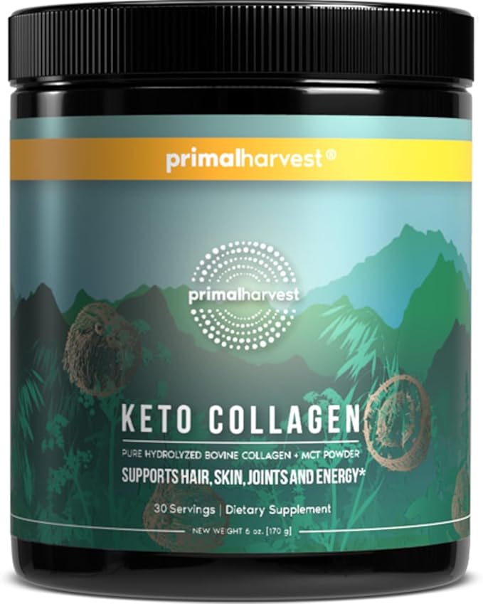 Primal Harvest Keto Collagen Powder w/MCT Oil Type I & III Collagen Peptides for Women and Men 30 Servings