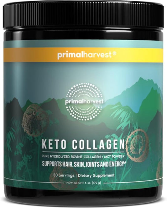 Primal Harvest Keto Collagen Powder w/MCT Oil Type I & III Collagen Peptides for Women and Men 30 Servings