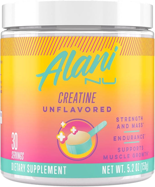 Alani Nu Creatine Monohydrate Powder | Unflavored | Micronized Creatine Powder | Gluten Free | Sugar Free | Vegan | 30 Servings