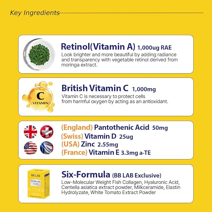 [Collagen+VIT C] K-Best Good Night Collagen, Retinol C, Powder Stick Korean Marine Collagen, Fish Collagen, Retinol Vitamin C, Fast Absorption, Fruit Flavored