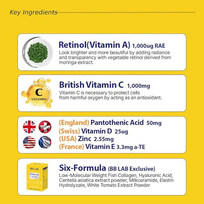 [Collagen+VIT C] K-Best Good Night Collagen, Retinol C, Powder Stick Korean Marine Collagen, Fish Collagen, Retinol Vitamin C, Fast Absorption, Fruit Flavored