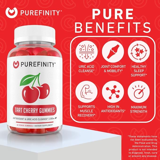 Tart Cherry Gummies – Uric Acid Flush for Joint Relief & Recovery, Raw Juice Extract Antioxidant – Non-GMO, Gluten Free, Vegan, 60 Count (Pack of 2)