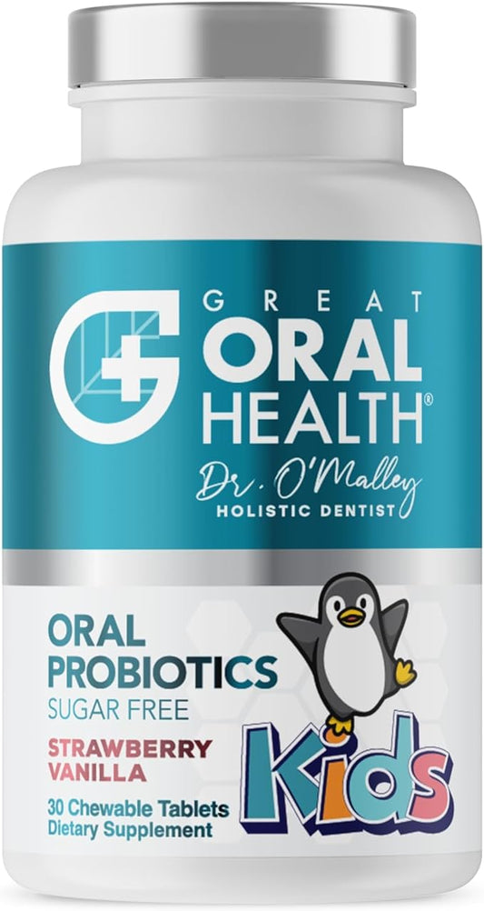Oral Probiotics for Mouth Bad Breath Treatment for Kids Dental Care & Cavity Prevention with BLIS K12 M18 – Dr Formulated Dental Probiotics for Teeth and Gums, 30 Chewable Tablets Strawberry Vanilla