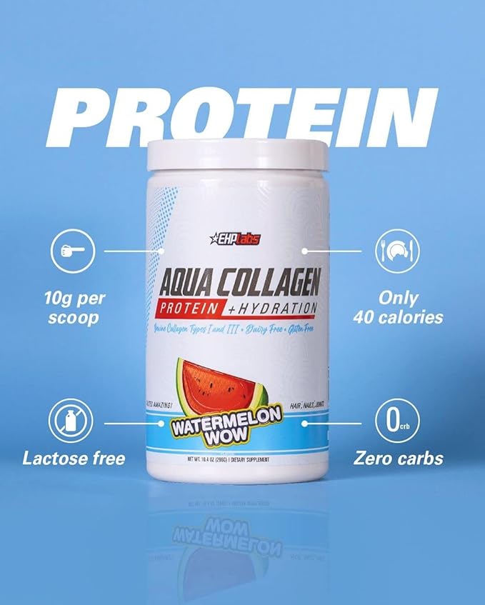 EHP Labs Aqua Hydrolyzed Collagen Peptides Powder - 10g of Protein per Serving, Hydration & Gut Health Support, Grass Fed Pasture-Raised Bovine Collagen, Type I & III, 24 Servings (Raspberry Refresh)