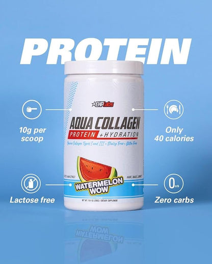 EHP Labs Aqua Hydrolyzed Collagen Peptides Powder - 10g of Protein per Serving, Hydration & Gut Health Support, Grass Fed Pasture-Raised Bovine Collagen, Type I & III, 24 Servings (Raspberry Refresh)