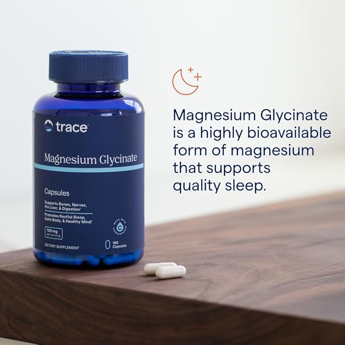 Trace Minerals Magnesium Glycinate 120mg - Bone Strength & Muscle Support - Magnesium Supplement to Aid Healthy Sleep Patterns & Relaxation - Support Nerve Function - 180 Capsules (180 Servings)