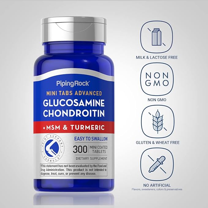 Piping Rock Glucosamine Chondroitin MSM | 300 Tablets | Plus Turmeric | Non-GMO, Gluten Free Supplement