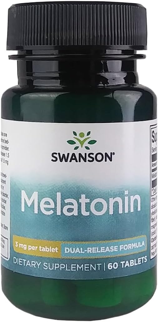 Swanson Dual-Release Melatonin - Sleep Schedule Supplement- (60 Tablets, 3mg Each)