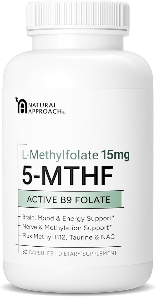 L-Methylfolate 15mg plus Methyl B12, D3, Taurine & NAC | 5-MTHF (Bioactive B9) Premium-Grade | Methylated Vitamins to Support Mood, Nerve Health & Methylation* | Methylfolate Supplement | 30 Capsules