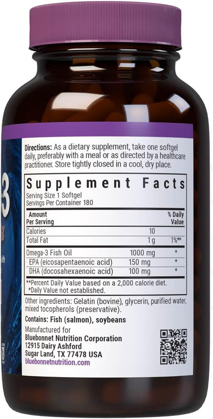 BlueBonnet Natural Omega-3 Salmon Oil Softgels, 180 Count, White