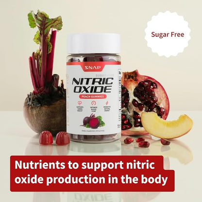 Snap Supplements Beet Root Gummies, Nitric Oxide Supplement with Organic Beets, Vitamins, Pomegranate and Antioxidants for Energy, Circulation Support, 60 Sugar Free Gummies, Peach