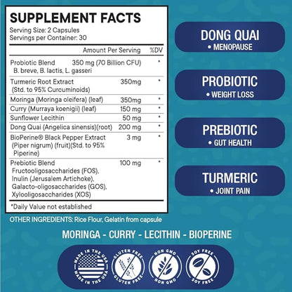 Pro Optimize Probiotics for Women, Menopause, 70 Billion CFU, Digestive Health - Support for Bloating, Hot Flashes, Joint Support, Night Sweats - Gut Health & Metabolism - Dong Quai (180 (Pack of 3))