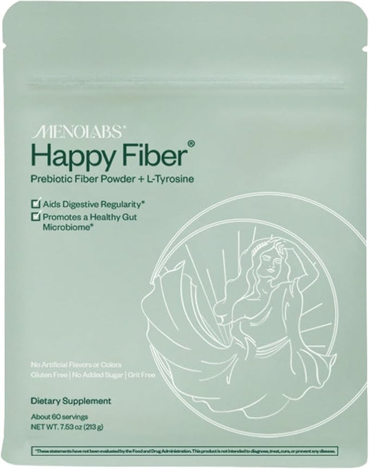 MENOLABS Happy Prebiotic Fiber Supplement - 60 Servings (213 g) - Expertly-Formulated Menopause Supplements for Women, with L-Tyrosine