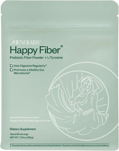 MENOLABS Happy Prebiotic Fiber Supplement - 60 Servings (213 g) - Expertly-Formulated Menopause Supplements for Women, with L-Tyrosine