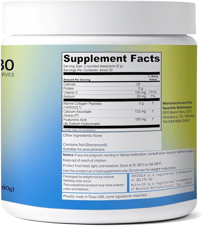 Marine Skin Boost Plus (No Flavor) [30-Serves] | Collagen Powder Supplement with Marine-derived VERISOL Bioactive Hydrolyzed Collagen Peptides, Vitamin C & Hyaluronic Acid