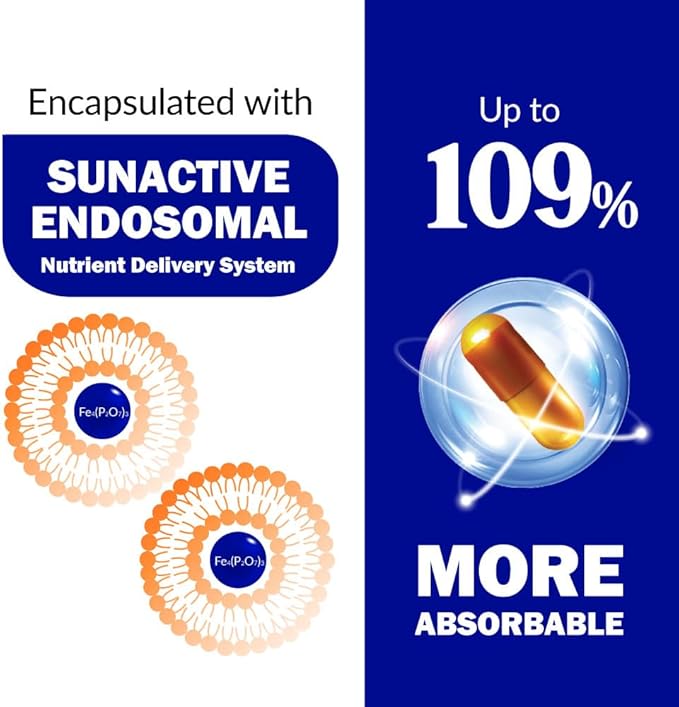 LABO Nutrition Femme Iron Endosomal SunActive, Non-Irritating 15mg Iron Supplement for Blood Builder, Vegan, Gentle, No Metallic Aftertaste, Non Constipating, Ideal for Sensitive Stomachs, 90 Count