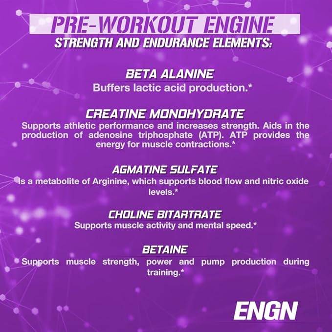Evlution EVL Intense Pre Workout with Creatine - ENGN Energizing Pre Workout for Men Powder Drink for Lasting Energy Focus and Recovery - with Beta Alanine Caffeine and L Theanine - Furious Grape