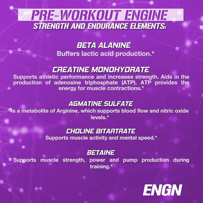 Evlution EVL Intense Pre Workout with Creatine - ENGN Energizing Pre Workout for Men Powder Drink for Lasting Energy Focus and Recovery - with Beta Alanine Caffeine and L Theanine - Furious Grape