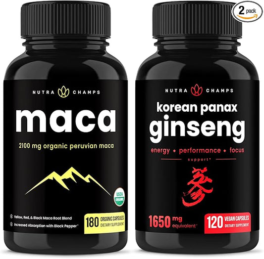 NutraChamps Maca Root Capsules and Korean Ginseng Capsules 2 Pack Bundle