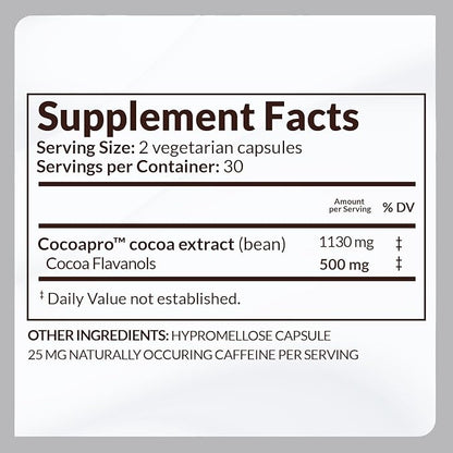 CocoaVia Heart & Brain Supplement, 30 Day, Cocoa Flavanol Extract, Memory & Circulation Booster, Nitric Oxide, Boost Oxygen & Energy, Plant Based, Gluten Free, Vegan, 60 Capsules