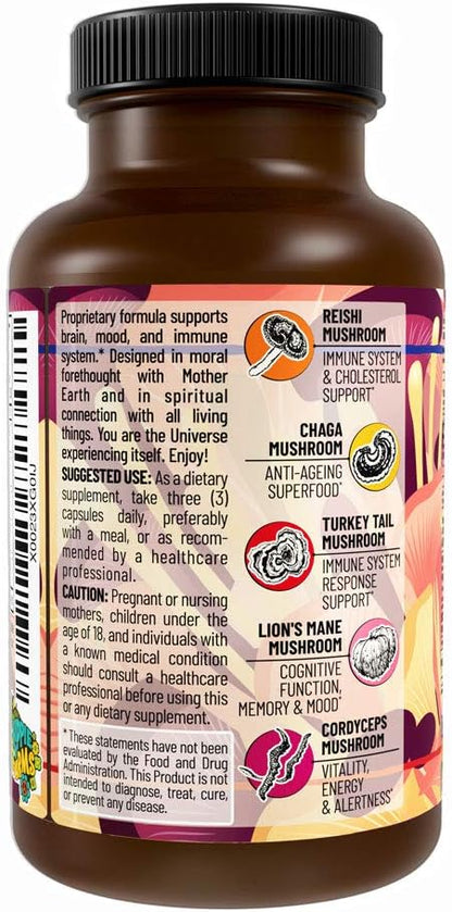 5 Mushrooms Reserve Blend Mushroom Supplement - Lions Mane, Turkey Tail, Reishi, Chaga, Cordyceps - Immune System, Brain, Cognition, Energy, Mood Support