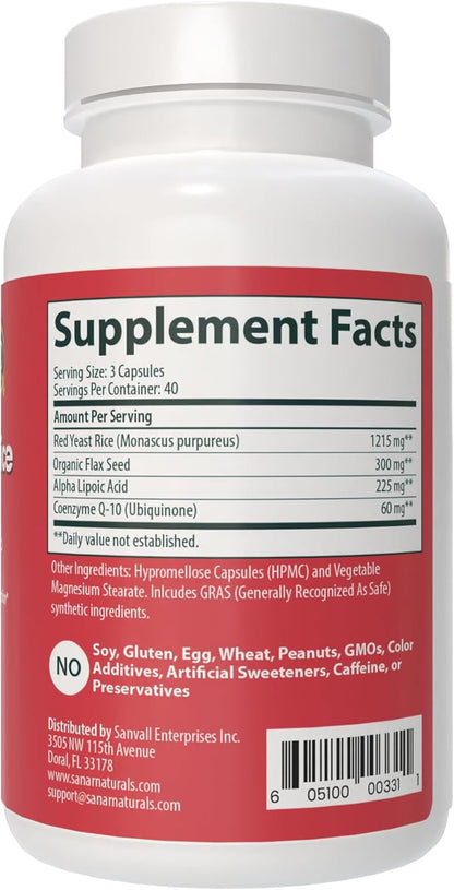 Sanar Naturals Red Yeast Rice, CoQ10 Supplement - Supports Healthy Heart Function, Energy, and Stamina - Non-GMO, Gluten Free, Vegan, 120 Capsules