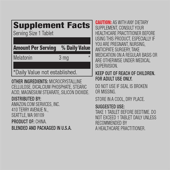 Amazon Elements Melatonin 3mg, Helps with Occasional sleeplessness, Vegan, Unflavored, 260 Tablets, 8 Month Supply (Packaging May Vary) (Pack of 3)