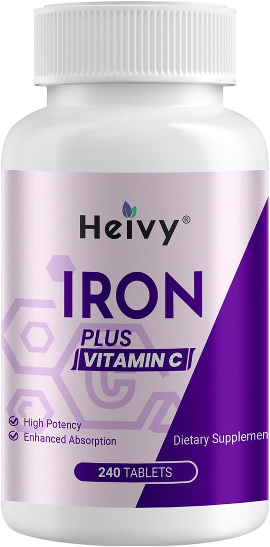 Ferrous Sulfate 325mg (Iron 65mg), High Potency Iron Supplement for Women and Men, Iron Pills with Vitamin C, Ferrous Sulfate, Non-GMO - 240 Tablets Made in USA