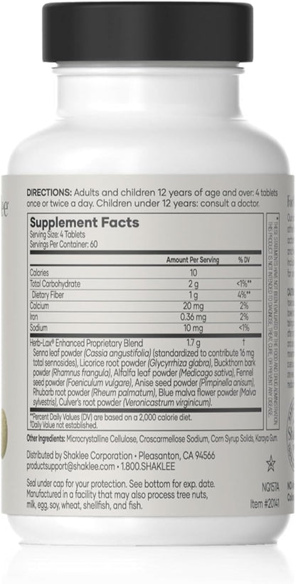 Shaklee - Herb-Lax® Gentle Laxative - Herbal Blend with Senna Leaf for Digestive Health & Regularity - Occasional Constipation Support- Enhanced Proprietary Formula - 240 Tablets
