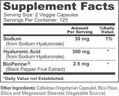 NusaPure Hyaluronic Acid 300mg 250 Veggie Capsules (Non-GMO, Vegan)