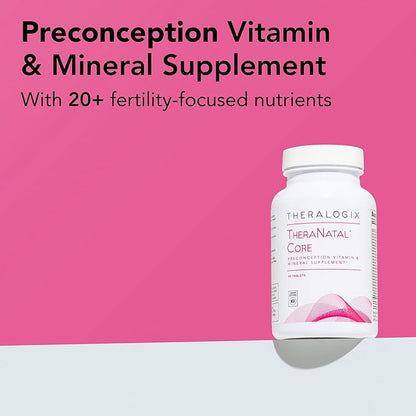 Theralogix TheraNatal Core Preconception Vitamin Supplement - 90-Day Supply - Prenatal Vitamins & Fertility Supplement for Women with Folate, Vitamin D3, Choline & More* - NSF Certified - 90 Tablets