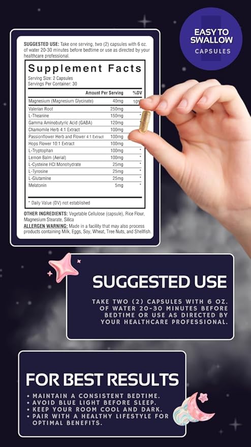 CogniTune Natural Sleep Supplement - Non Habit Forming Sleeping Pills, Non Drowsy Herbal Sleep Aid Formula w/Melatonin, Valerian Root, Lemon Balm, Chamomile, GABA, L-Theanine, Magnesium, Amino Acids