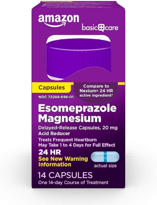 Amazon Basic Care Esomeprazole Magnesium Delayed Release Capsules, 20 mg, Acid Reducer, 14 Count