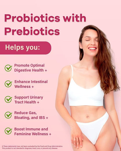 Probiotics for Women Digestive Health - 60 Billion Vaginal Probiotic Organic Prebiotics with Cranberry & D-Mannose for Gut, Urinary, Immune Health, Vegan & Non-GMO | 180 Capsules