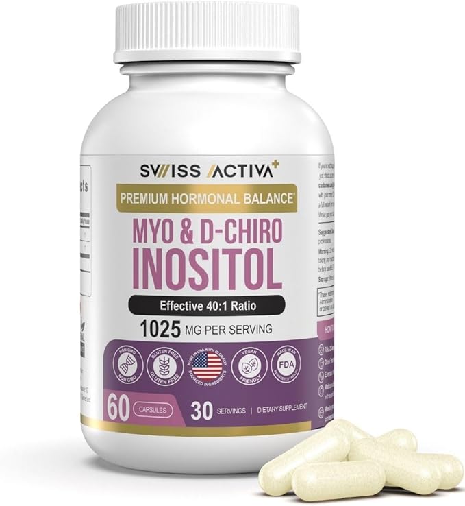 Swiss Activa+ Myo Inositol Supplement & D-Chiro Inositol Supplement - Premium Hormone Balance for Women & PCOS Supplements - Regulate Menstrual Cycle - Ovarian Support - 30 Days Supply