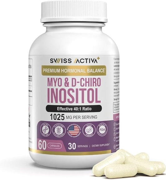 Swiss Activa+ Myo Inositol Supplement & D-Chiro Inositol Supplement - Premium Hormone Balance for Women & PCOS Supplements - Regulate Menstrual Cycle - Ovarian Support - 30 Days Supply