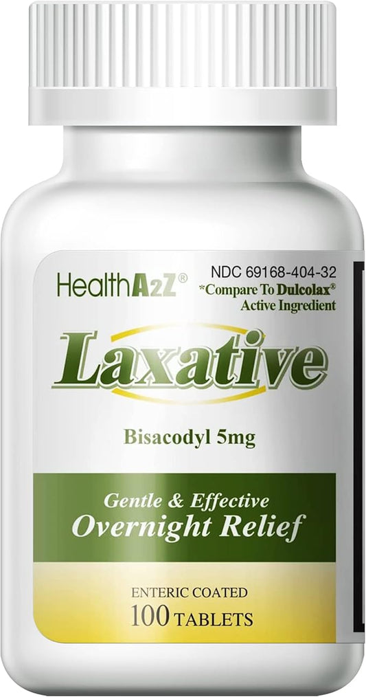HealthA2Z Laxative Bisacodyl 5mg | 100 Counts | Gentle and Fast Overnight Relief for Constipation