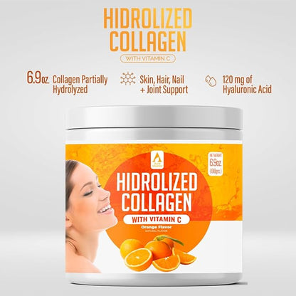 Hydrolyzed Collagen Powder Supplement | Promotes Hair, Nail, Skin, Bone, Joint Health, Gut Health | Hydrolyzed Grass Fed Collagen Peptides |Collagen for Women | 200gr (Orange)