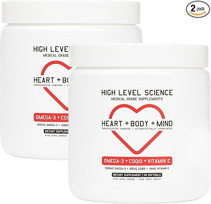 High Level Omega 3, CoQ10 & Vitamin E, Heart, Body, Mind Support with Fish Oil, Coenzyme Q10, Beeswax & Glycerin, Dietary Supplement for Men & Women, Yeast & Gluten Free, 60 Black Softgels - 2 Pack