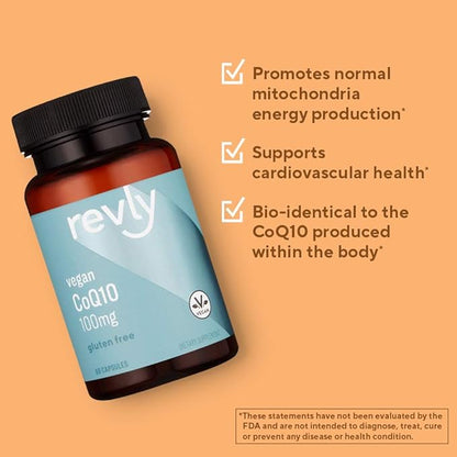 Amazon Brand - Revly Vegan CoQ10 100 mg - Normal Energy Production, Supports Cardiovascular Health, 2 Month Supply (60 Capsules) (Pack of 2)