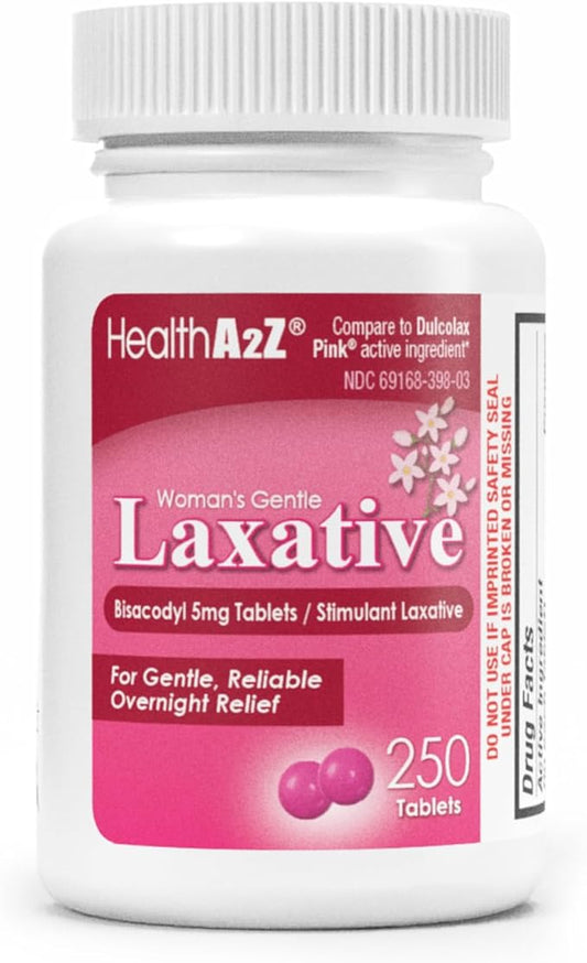 HealthA2Z® Woman's Gentle Laxative | Bisacodyl Stimulant Laxative 5mg | Constipation Relief | Gentle and Reliable | Overnight Relief (250 Tablets)