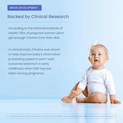 Choline Supplements 550mg | Supports Baby’s Brain Development & Cognitive Function During Pregnancy & Metabolism | Ultra Pure Natal VitaCholine®, Prenatal Choline Bitartrate | 120 Vegan Capsules