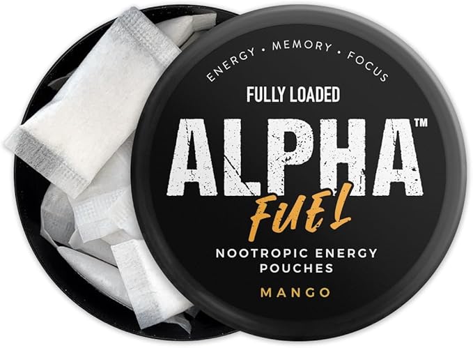 Fully Loaded Alpha Fuel Nootropic Pouches (Mango Fuel) - 5 cans, 15 Pouches per can - Energy Pouches containing Caffeine and nootropic Blend