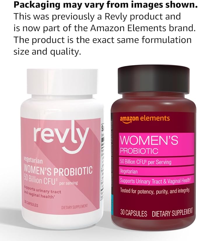 Amazon Elements One Daily Women's Probiotic, Support Urinary Tract and Vaginal Health, 50 Billion CFU (7 strains), Lactobaccilus and Bifidobacteria blend, 30 Capsules