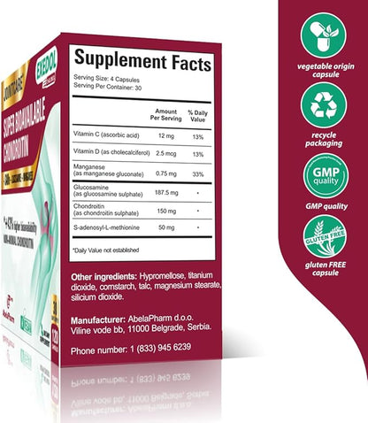 Chondroitin Glucosamine Capsules. Supports Joints and Helps Cartilage Regeneration, 120 Count