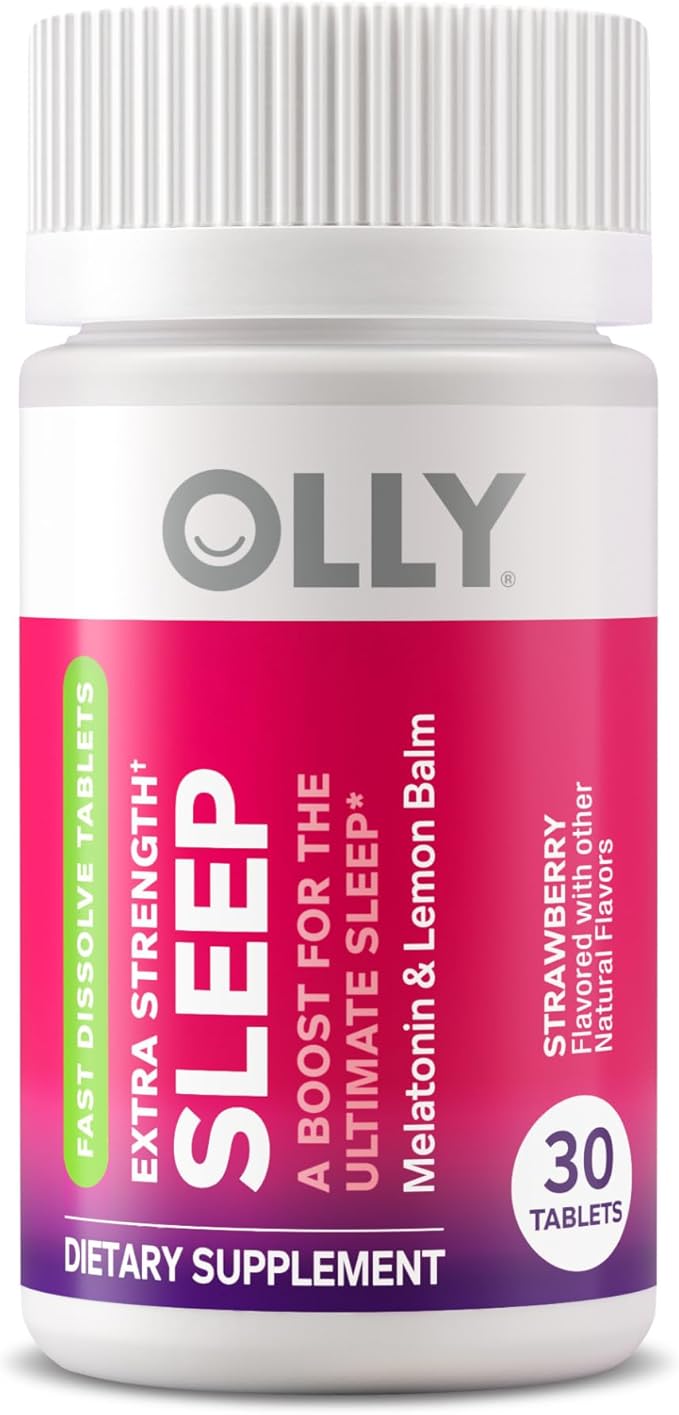 OLLY Extra Strength Sleep Fast Dissolve Tablets, 5mg Melatonin, Vegan, Strawberry - 30ct