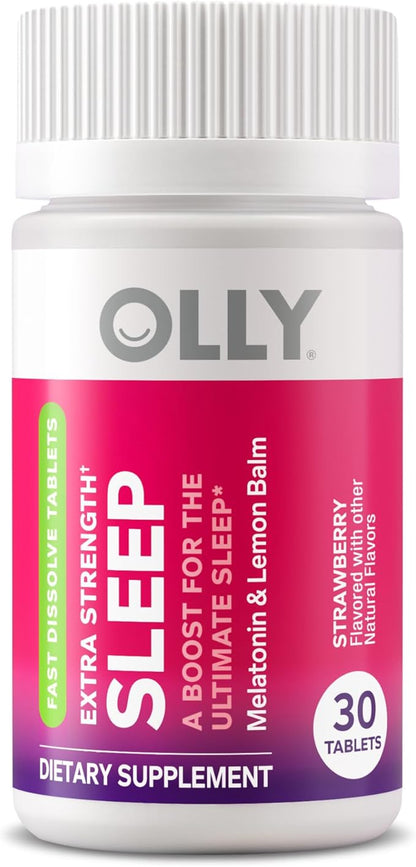 OLLY Extra Strength Sleep Fast Dissolve Tablets, 5mg Melatonin, Vegan, Strawberry - 30ct