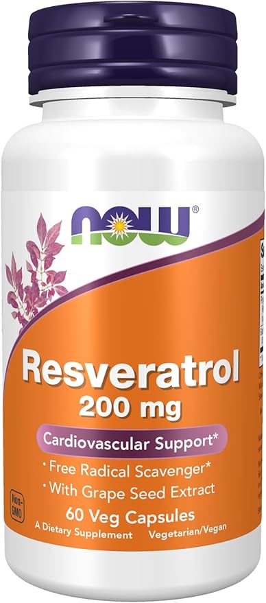 NOW Foods Supplements, Natural Resveratrol 200 mg with Red Wine Extract, 60 Veg Capsules