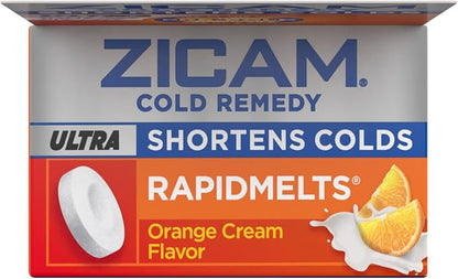 Zicam Ultra Cold Remedy Zinc Rapidmelts, Orange Cream Flavor, Homeopathic, Cold Shortening Medicine, Shortens Cold Duration, Sugar-Free, Dye-Free, 18 Count (Pack of 2)